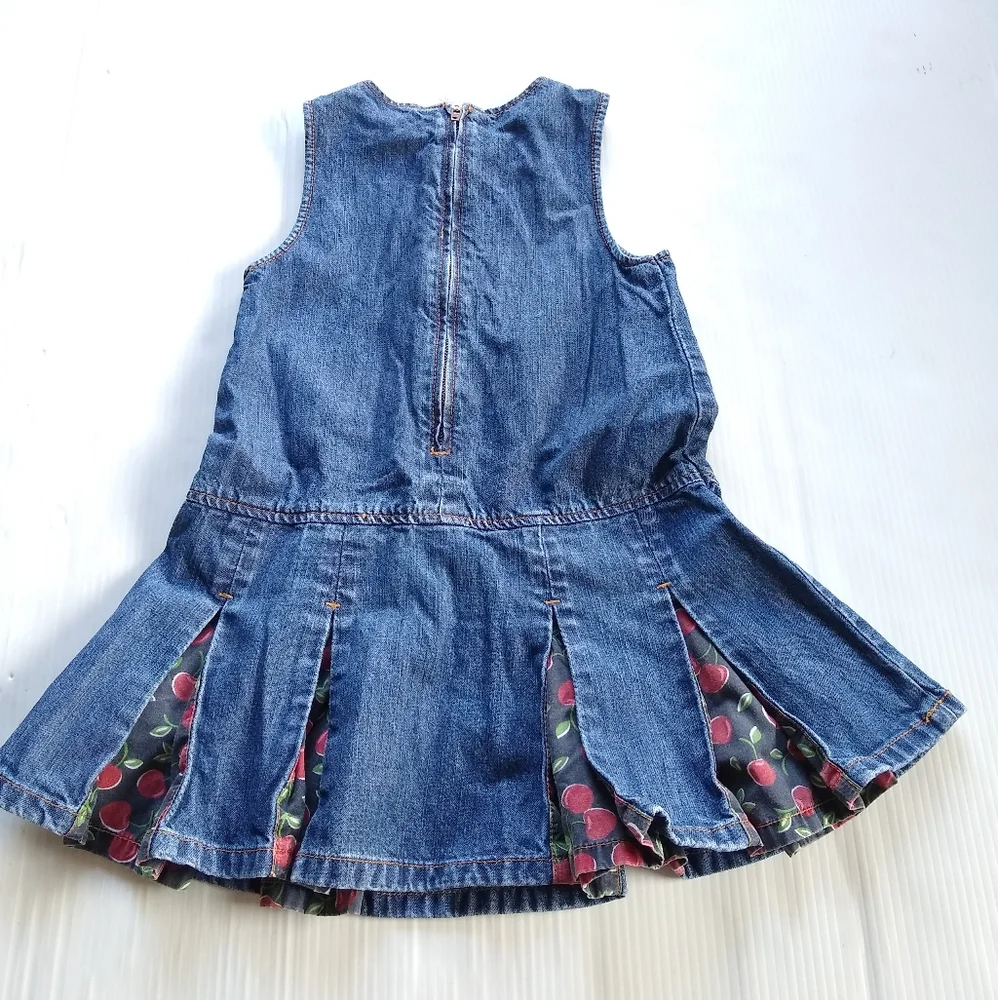 GYMBOREE cherry embroidered pleated denim jumper pinafore dress